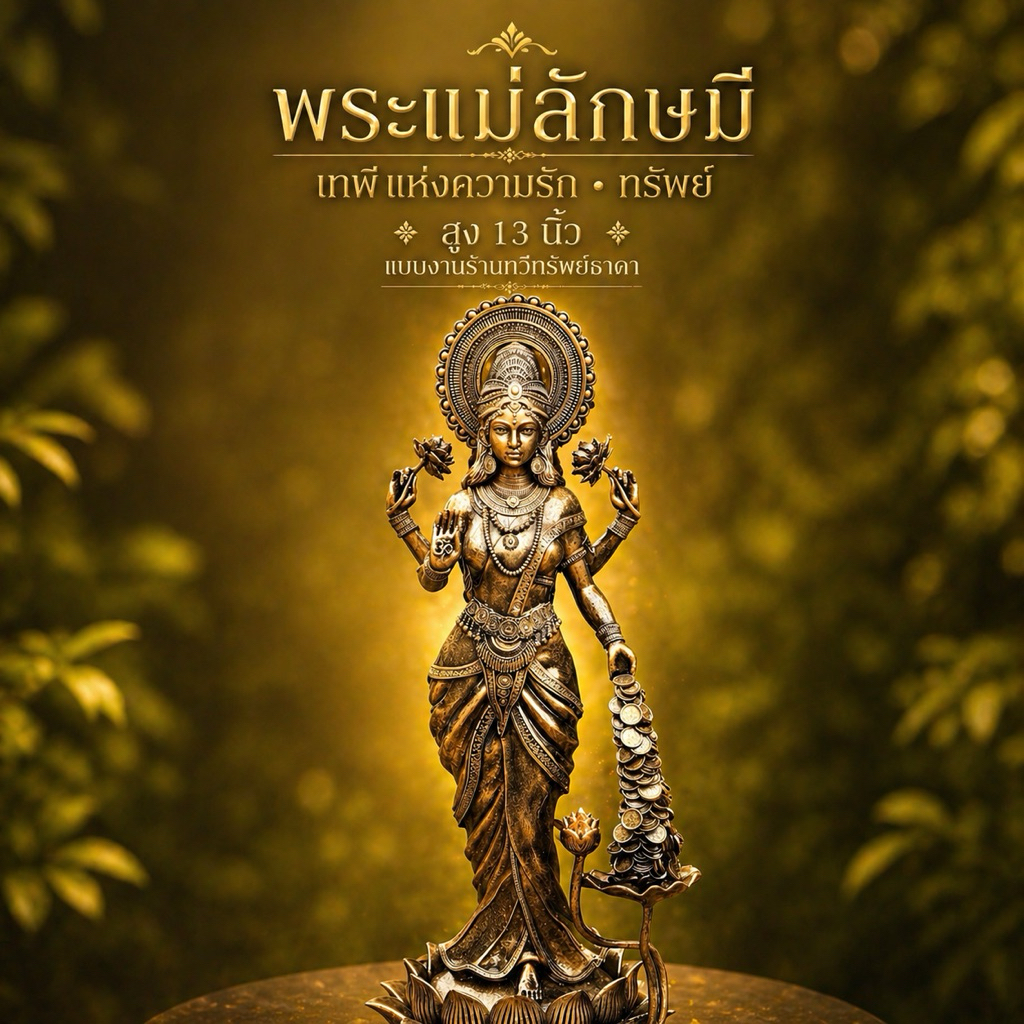 🪷พระแม่ลักษมี สูง13นิ้ว เหล็กน้ำพี้แท้  เทพแห่งความรักและความรวย พลังงานดี ฟรีฐานรองพระ