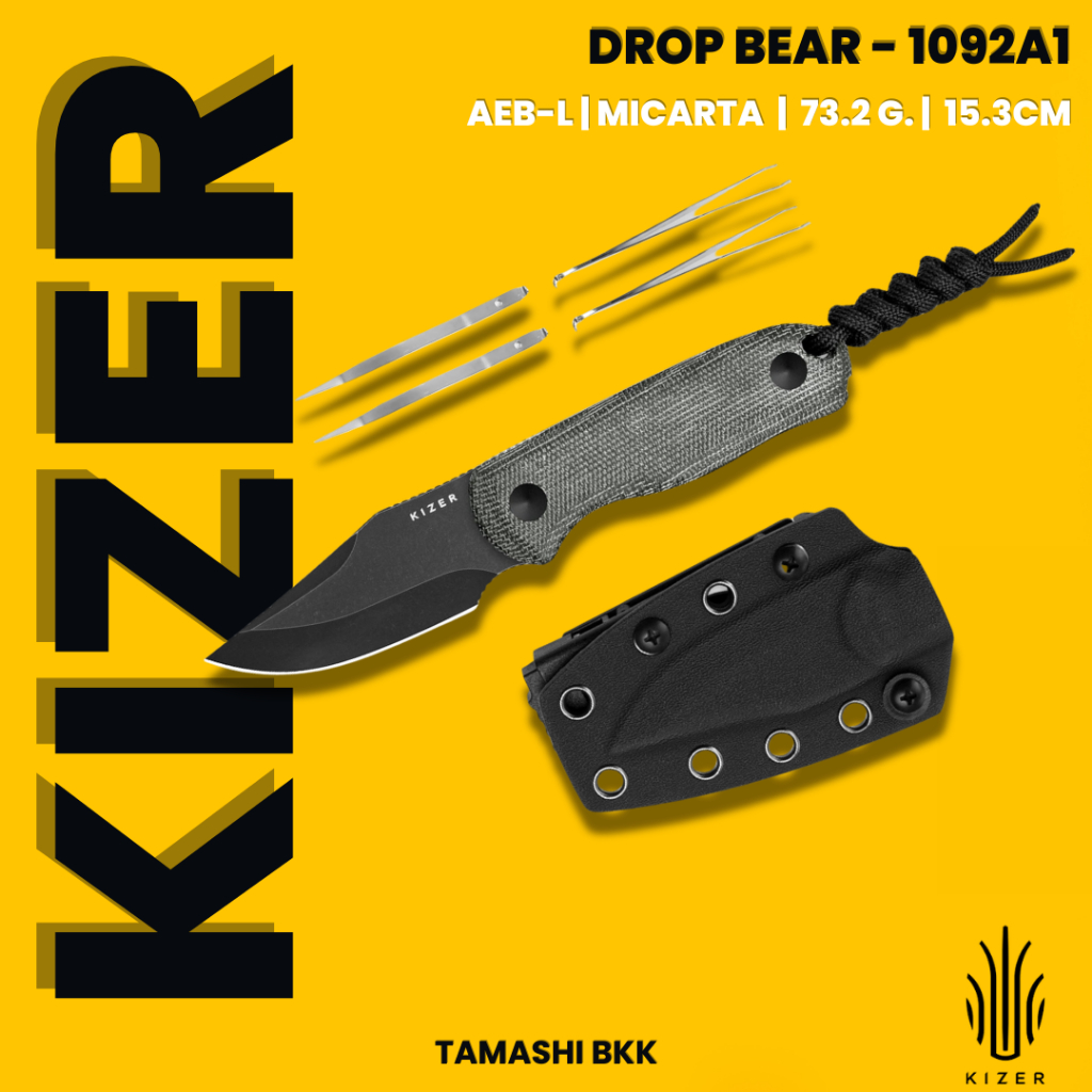 มีดพับ KIZER l Drop Bear | AEB-L | Micarta | 1092A1 l ร้านมีดแท้ Tamashi BKK