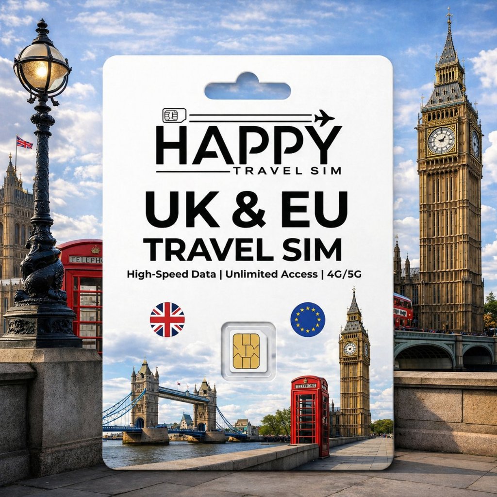 ซิมการ์ดท่องเที่ยว UK & EU – อินเทอร์เน็ต 4G/5G ไม่จำกัด UK & EU Travel Physical SIM Card – 4G/5G Un