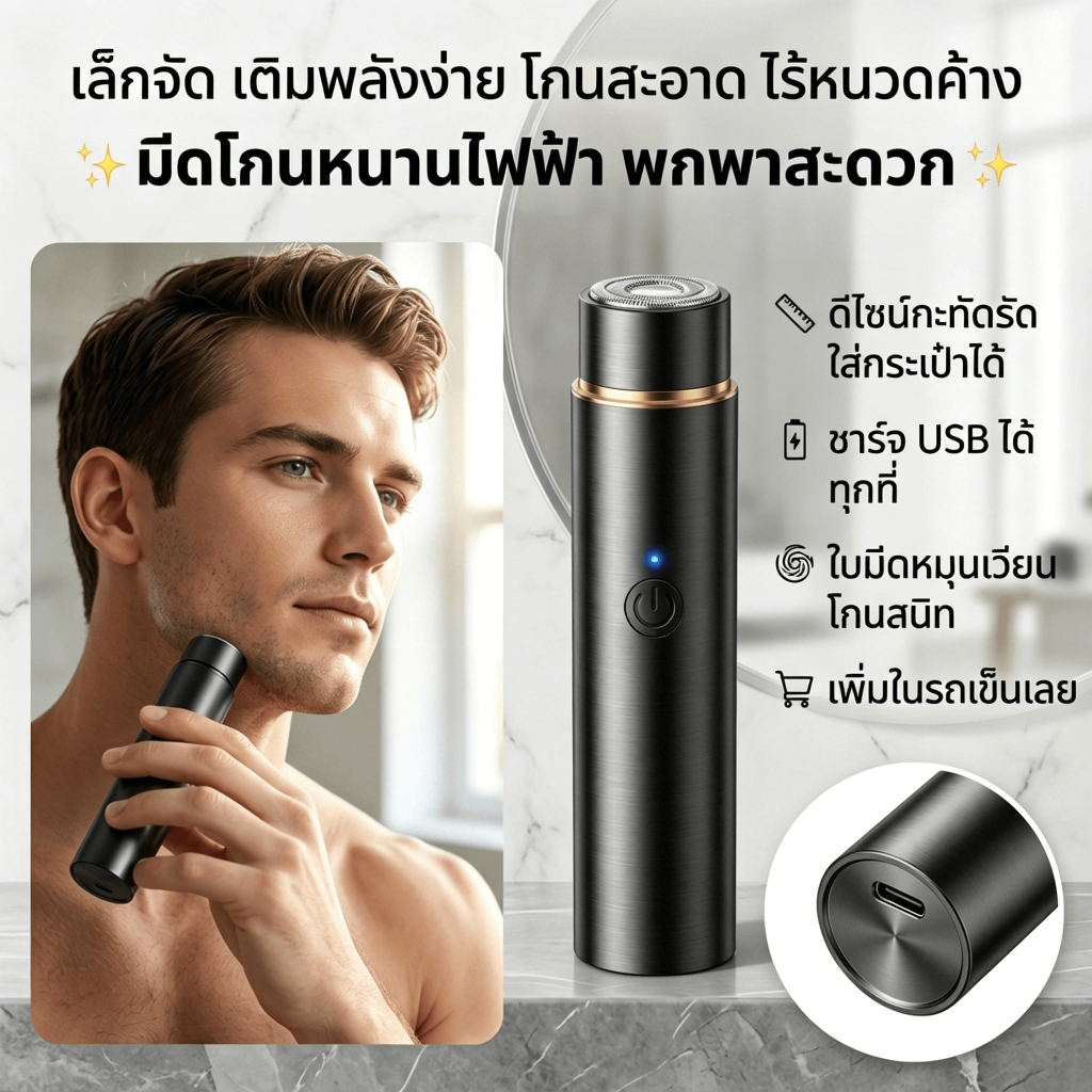 [พร้อมส่ง] เครื่องโกนหนวดไฟฟ้า ที่โกนหนวด มีดโกนหนวดไฟฟ้า ขาร์จด้วย USB ใบมีดทำงานด้วยระบบมอเตอร์ความเร็วสูง