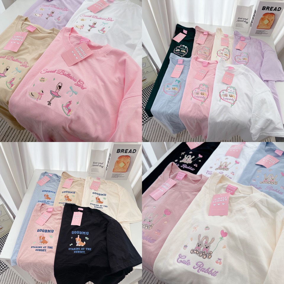 (อก44"ยาว27") simple summer เสื้อยืดโอเว่อไซส์ งานปัก