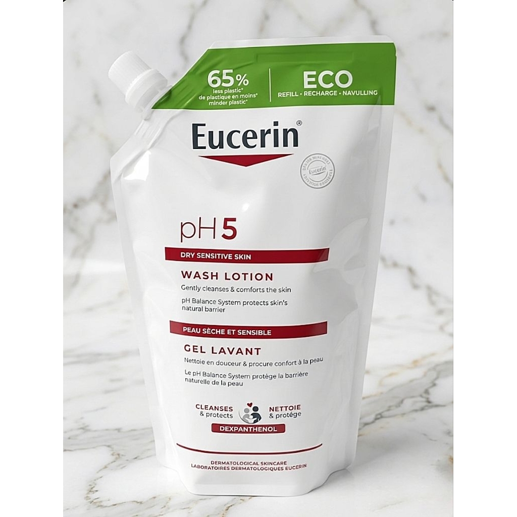 Eucerin pH5 Wash Lotion ครีมอาบน้ำสกิน วอช โลชั่น ชนิดถุงเติมขนาด 400 ml.