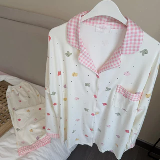 Bunny bear - bunnyFluffy ชุดนอนมินิมอล ผ้าcottonพรีเมี่ยม แขนยาวขายาว ฟรีไซส์อก44