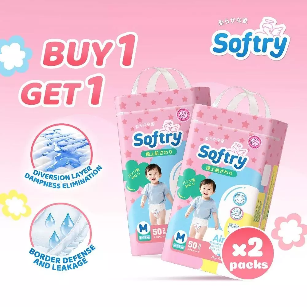 [ Specials ] 2แพ็ค Softry UltraSoft 24H กางเกงผ้าอ้อม ผ้าอ้อม S-4XL นุ่มหนา ใส่สบาย มีโลเทปม้วนทิ้ง