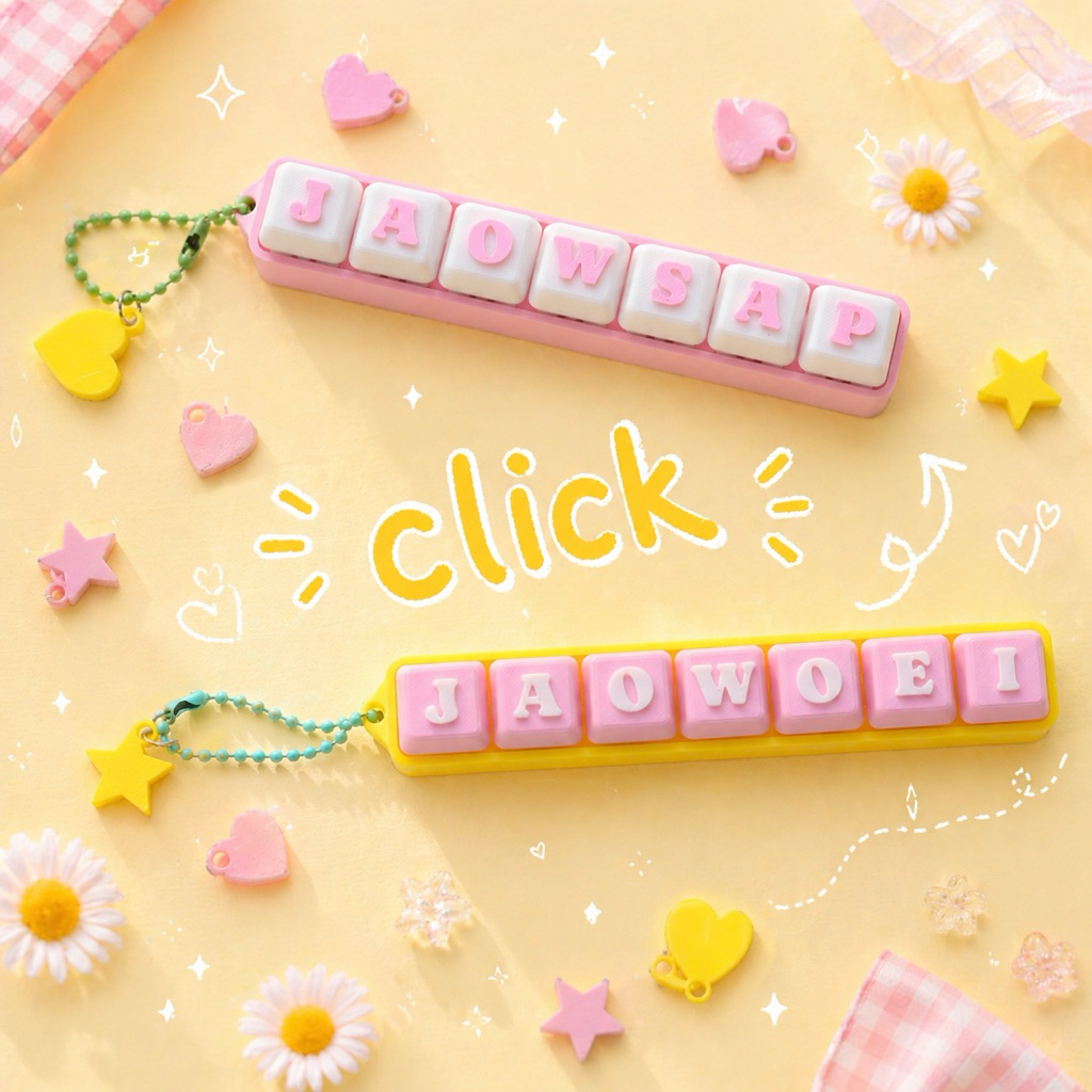 พวงกุญแจสั่งทำไม่ซ้ำใคร clicker 3D คีย์แคป ออกแบบชื่อได้ กดเพลินผ่อนคลาย  (แถมemojiน่ารักๆ) รอผลิต1-2วันค่ะ
