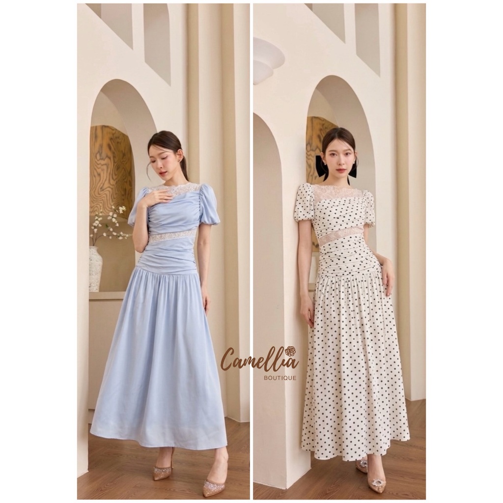 Camellia Dressเขนตุ๊กตา มี2สี สีขาว / สีฟ้า