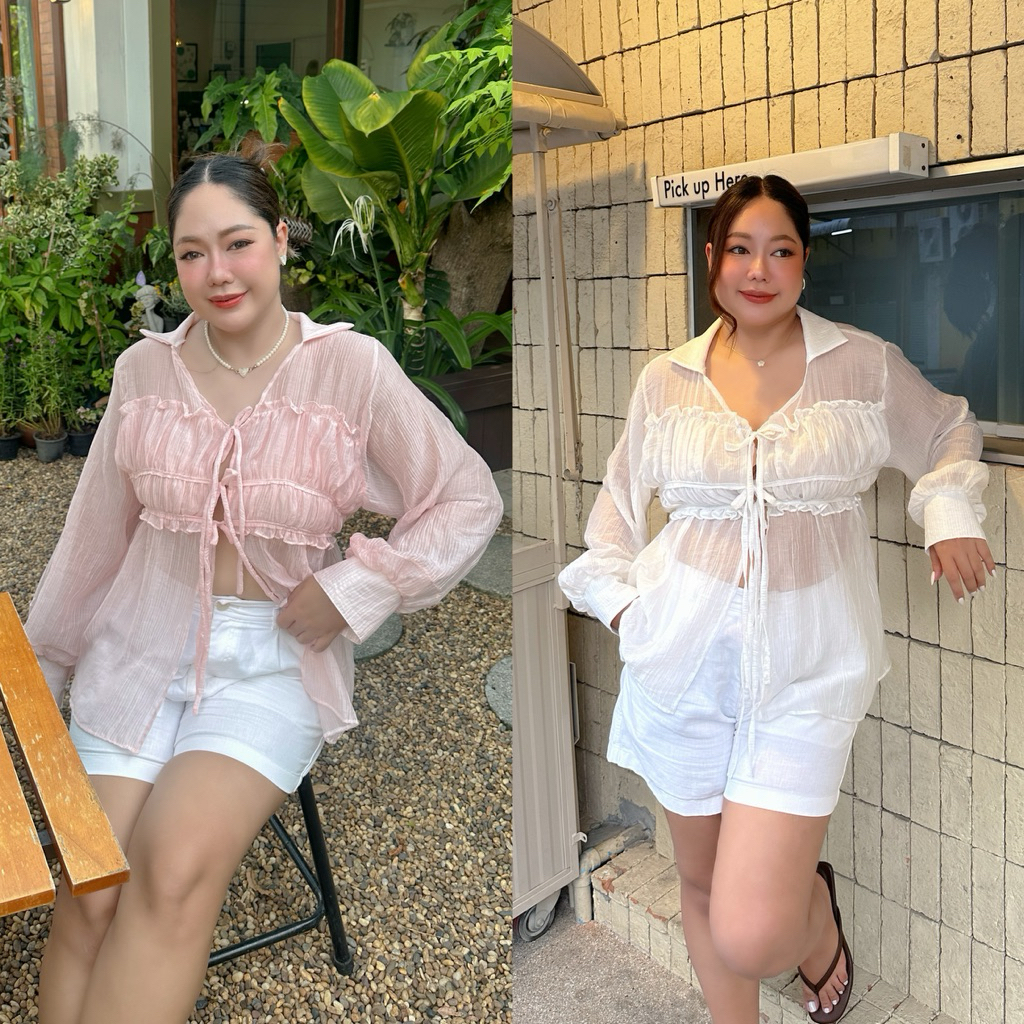 Sunkiss Shirt เสื้อเชิตสาวอวบ อก36-48 ดีเทลผูกเชือก ให้ลุค สวยแพงแบบสุดๆ