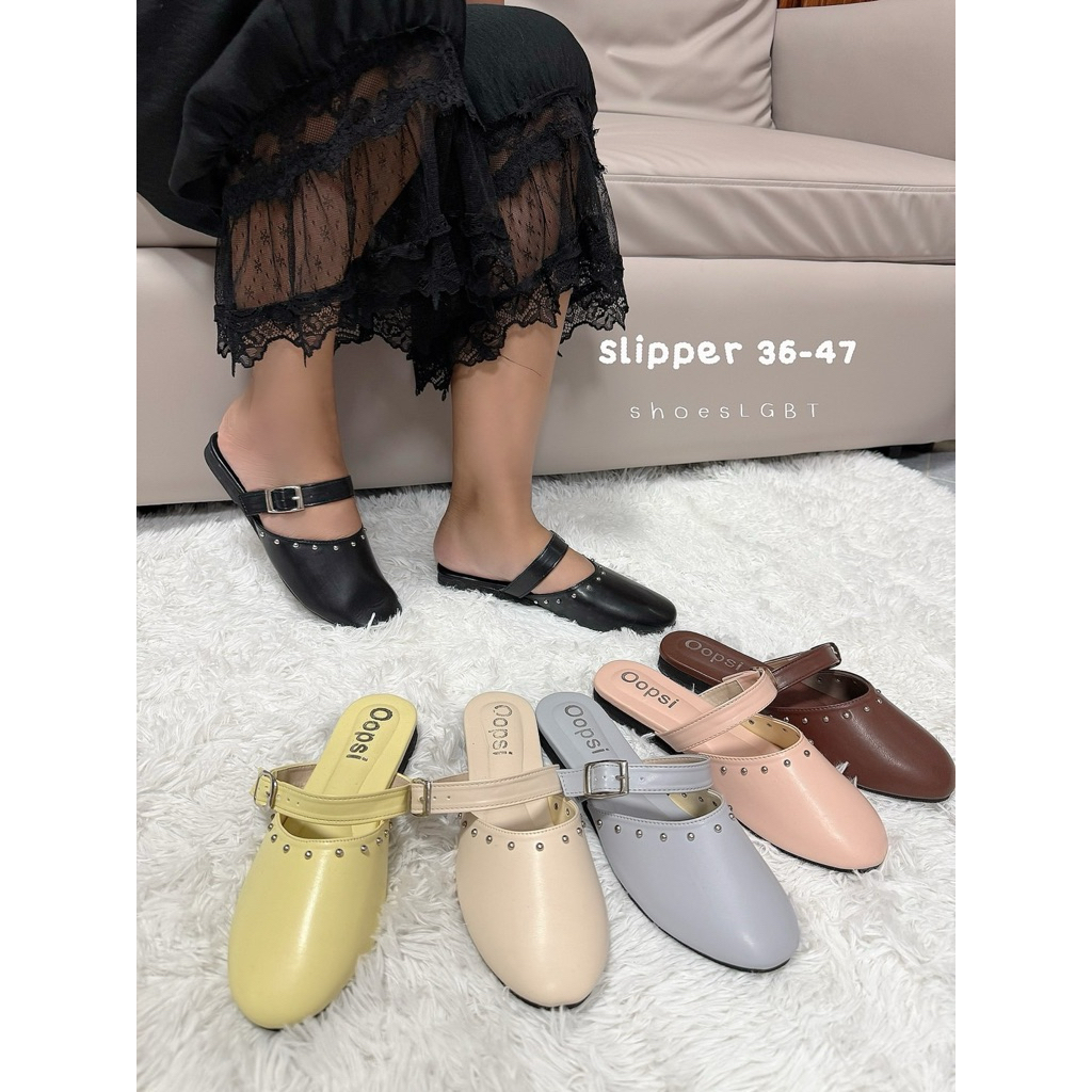 รองเท้าเปิดส้น Slipper รุ่น k-568 ส้น 1 นิ้ว เข็มขัดปรับระดับได้(ไซซ์ 36-47)