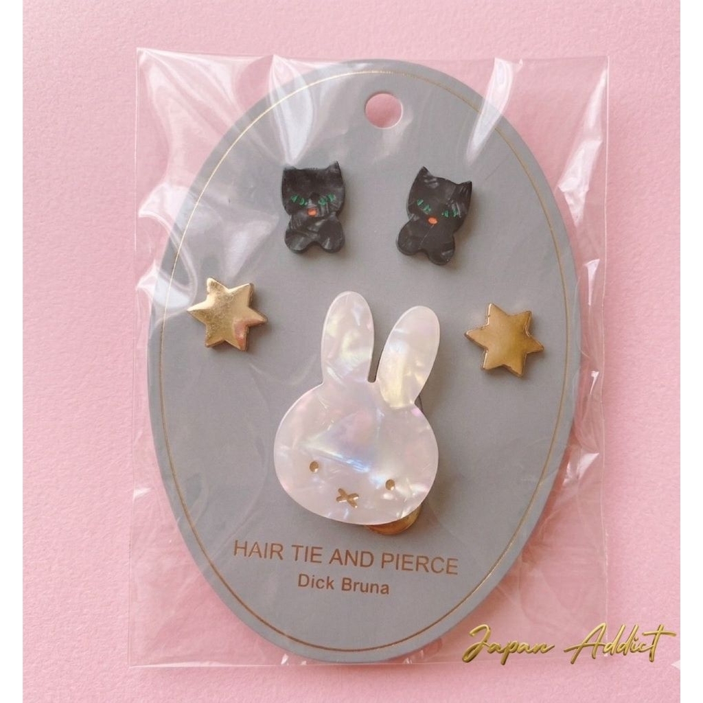 🐰 Miffy Marble Bunny Hair Clips  and Earrings