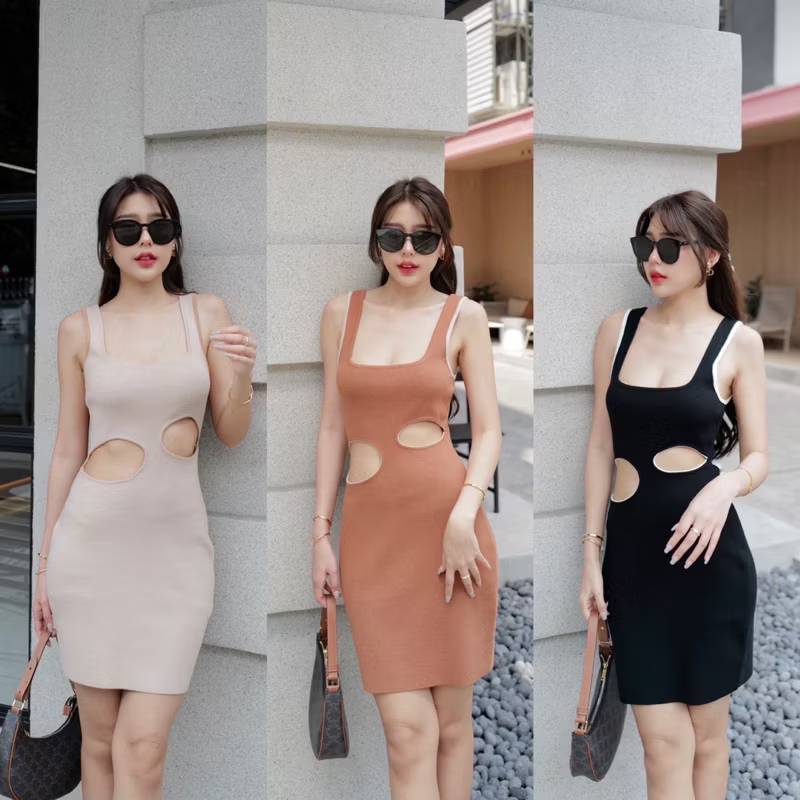 Intuon Dei ota dress / Two  dressคอเหลี่ยมกล้าม แต่งแถบสีเข้ม ผ้าอัดแน่นไม่บ้าง 9129 T-SHIRTNISTA (I