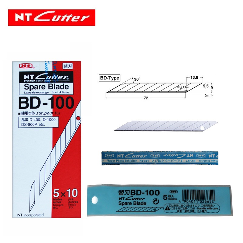 สินค้าพร้อมส่ง】ใบมีดคัตเตอร์ NT BD-100 30° /NT BA-100 58 °ปลายแหลมแม่นยำ ยกกล่อง 50 ใบ