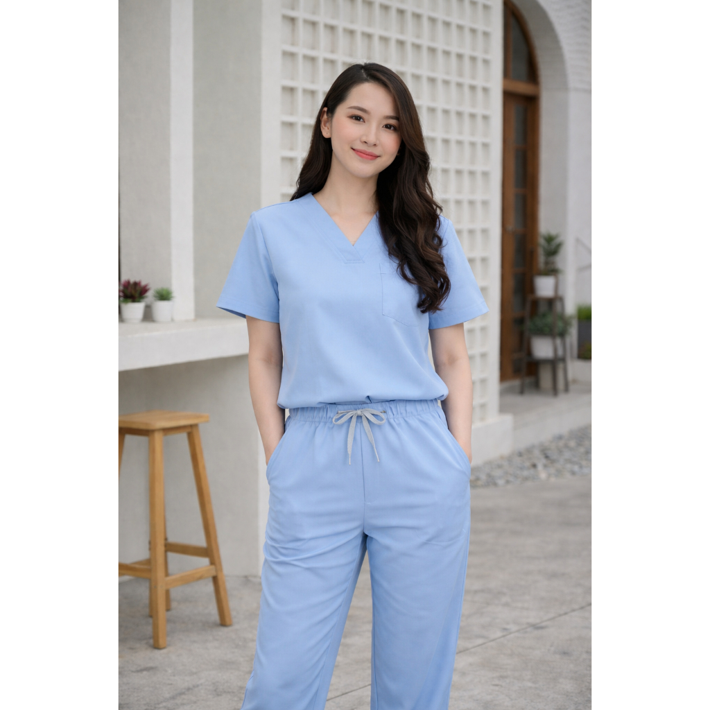 ชุดสครับ รุ่นผ้านุ่มมาก สี SKY (DR.SUIT)
