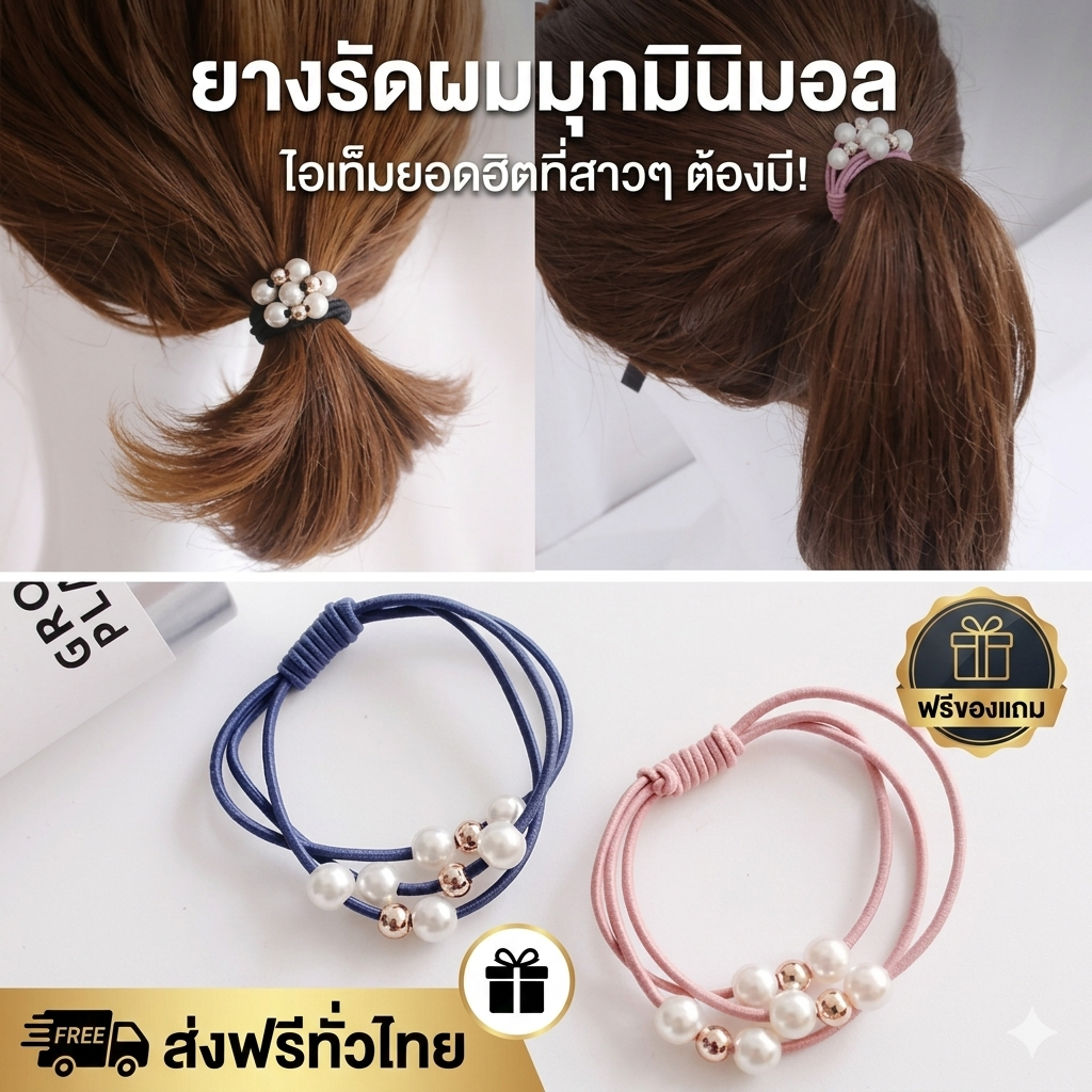 kingshopping  (PP53)ยางรัดผม ไข่มุข สไตล์เกาหลี ความยืดหยุ่นสูง