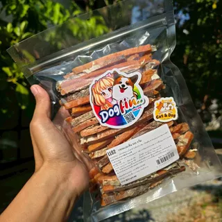Dogfin (ด็อกฟิน) แซลมอนเส้นและแซลมอนเต๋า ขนมสำหรับสุนัขและแมวทุกสายพันธุ์