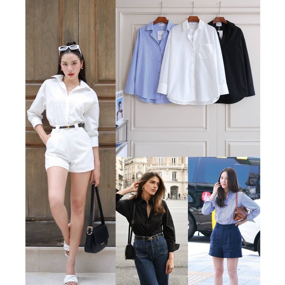 •PRISANA• PSN 56188 เสื้อเชิ้ตผ้าคอตต้อตเกรดแพง ทรง unisex ใส่ได้ทั้งหญิง และชาย