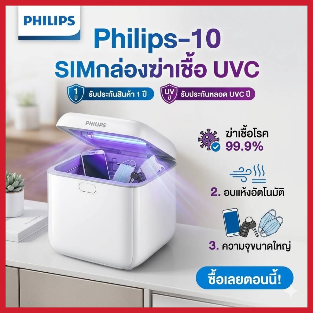 Philips UV-C disinfection Box 10L TC TH กล่องยับยั้งเชื้อโรค กล่องฆ่าเชื้อ UV-C (10 ลิตร,สีขาว)