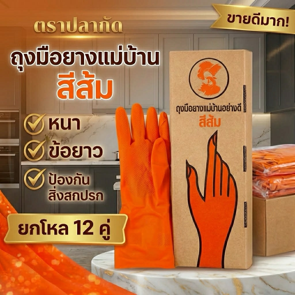 ถุงมือยางอเนกประสงค์ ปลากัดคู่ ยกโหล (12คู่)