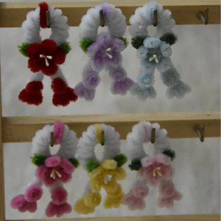 พวงมาลัยจิ๋วดอกไม้ลวดกำมะหยี่ สีพาสเทล งานฝีมือสุดคิ้วท์