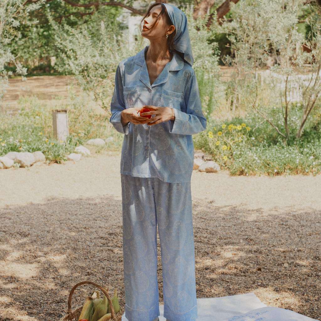 MUSLIN Reverie Blue Sky - Silk Satin Pajamas [Maison De Reve Collection]