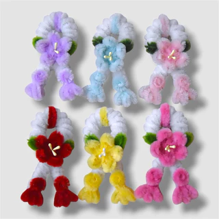 พวงมาลัยจิ๋วดอกไม้ลวดกำมะหยี่ สีพาสเทล งานฝีมือสุดคิ้วท์