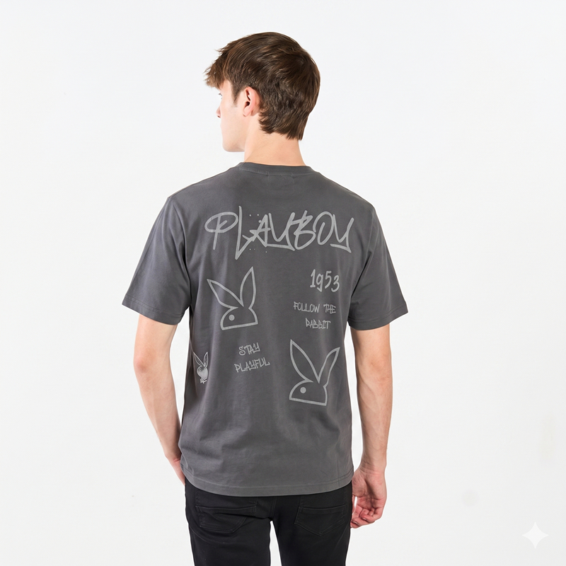PLAYBOY 05PB เสื้อยืด   เสื้อผ้าผู้ชาย/เสื้อ/เสื้อยืดสีเทา รุ่น P1MT265TB044GY