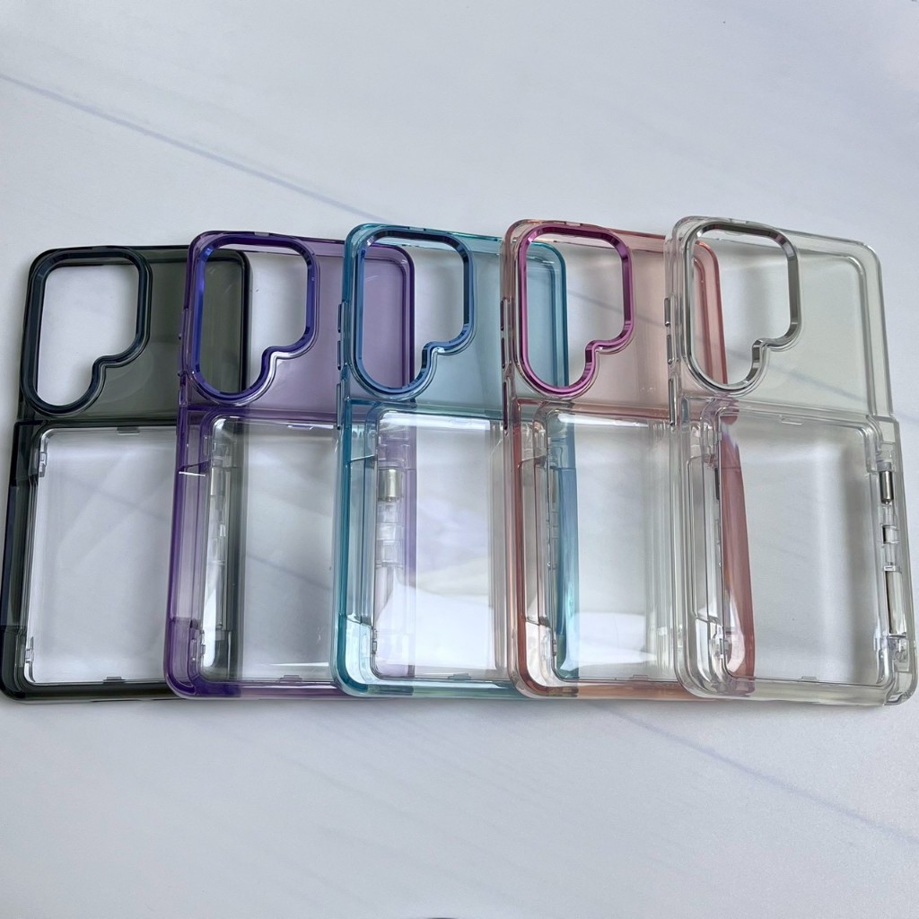 เคส S26 Ultra / S25 Ultra / S24 Ultra / S23 Ultra / S23 ใส่บัตร หลังใสขอบสี แบบเปิดข้าง Case Card Slot(Flip Design)