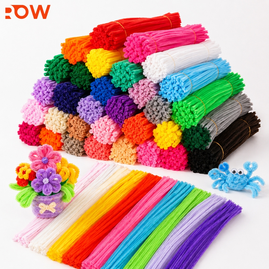 ลวดกำมะหยี่ DIY 100 ชิ้น สีมาการอง ขนนุ่มฟู Chenille Stem Pipe Cleaner สำหรับทำดอกไม้ งานประดิษฐ์ ของเล่นเด็ก