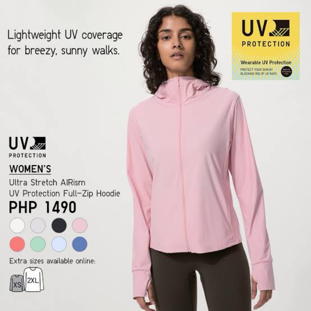 ส่งต่อเสื้อฮู้ด UNIQLO แท้100-% สีชมพูอ่อน ป้องกันรังสียูวี Size s (Uniqlo AIRism UV Protection Full