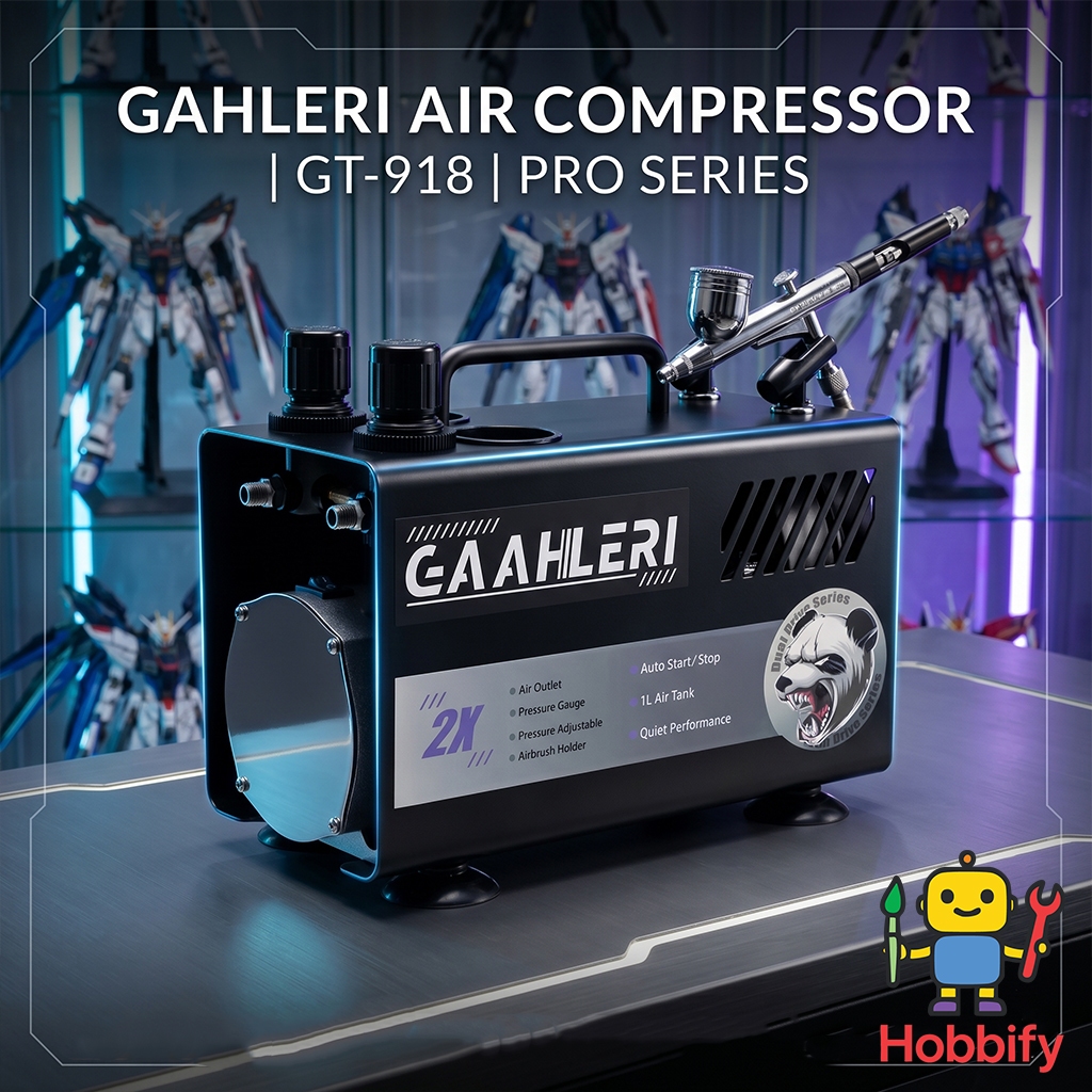 Gaahleri GT-918 ปั๊มลมแอร์บรัช 1L เสียงเงียบ 44dB มีถังพักลม ต่อได้ 2 หัวพร้อมกัน รับประกัน 3 ปี สำหรับพ่นโมเดล