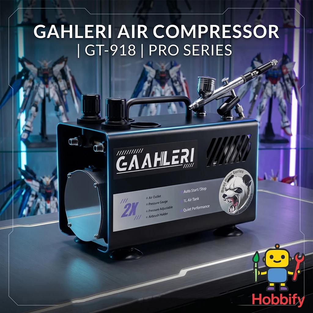 Gaahleri GT-918 ปั๊มลมแอร์บรัช 1L เสียงเงียบ 44dB มีถังพักลม ต่อได้ 2 หัวพร้อมกัน รับประกัน 3 ปี สำหรับพ่นโมเดล