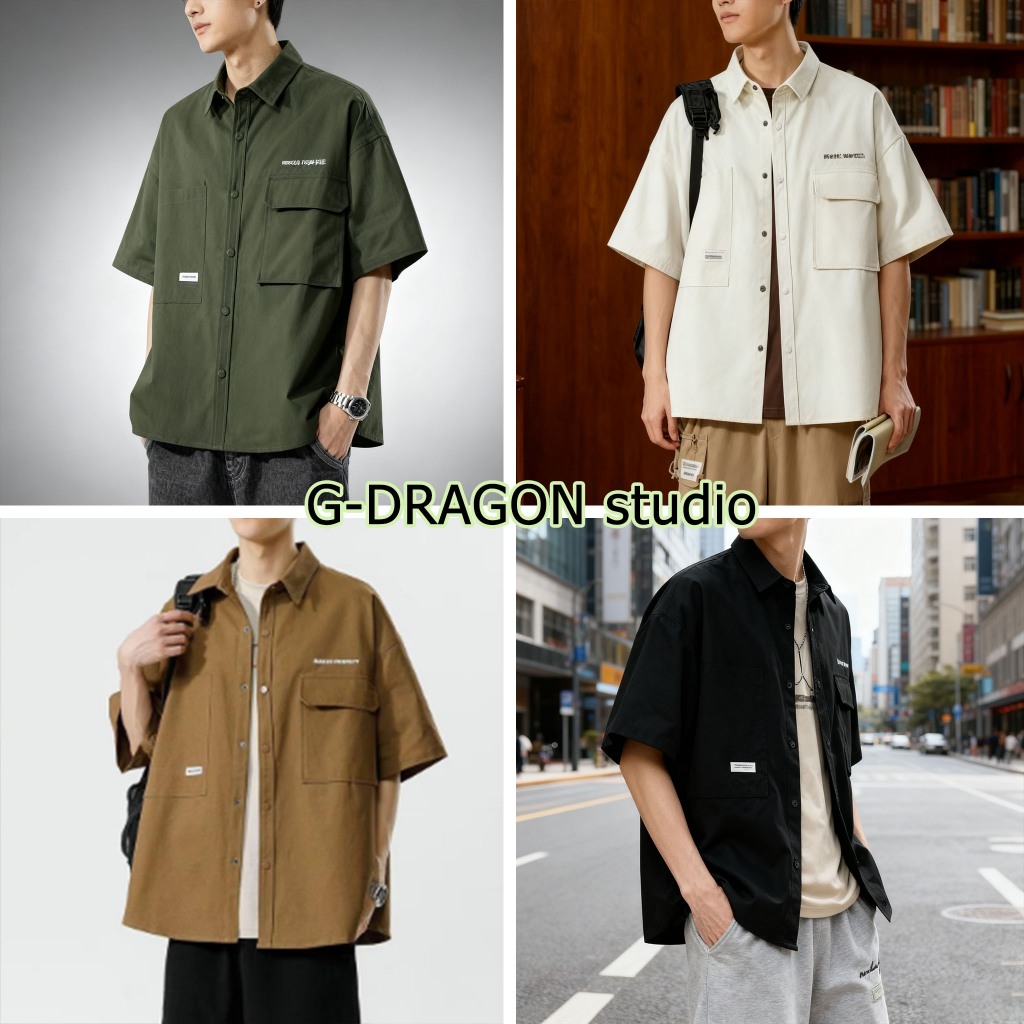 GD เสื้อเชิ้ตแขนสั้นคอกลมแขนสั้นผ้าใยสังเคราะห์มี 4 สี M - 3 xL - ผู้ชาย เสื้อเช็้ด เสื้อผ้าท่อนบนสำหรับบุรุษ  เสื้อเชิ้