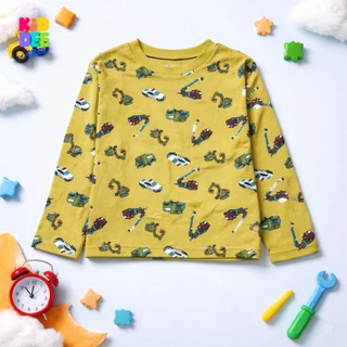 KiddeeCrew ชุดนอนเด็ก เหลืองลายรถก่อสร้าง ผ้าcotton 100% เหมาะสำหรับอายุ 1-12 ปี