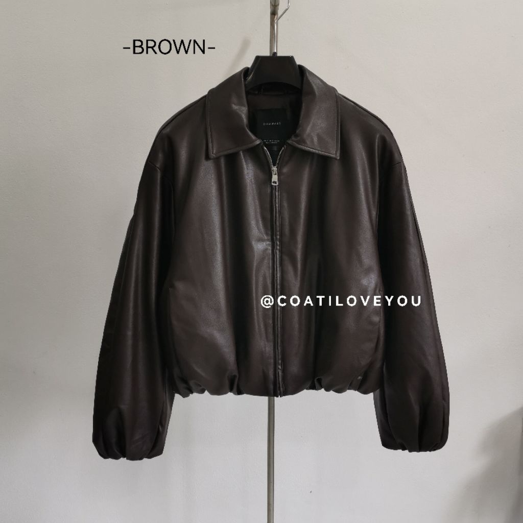 STRADIVARIUS​ ​FAUX​ LEATHER​ BOMBER​ WOMEN'S​ JACKET​ (BROWN)​