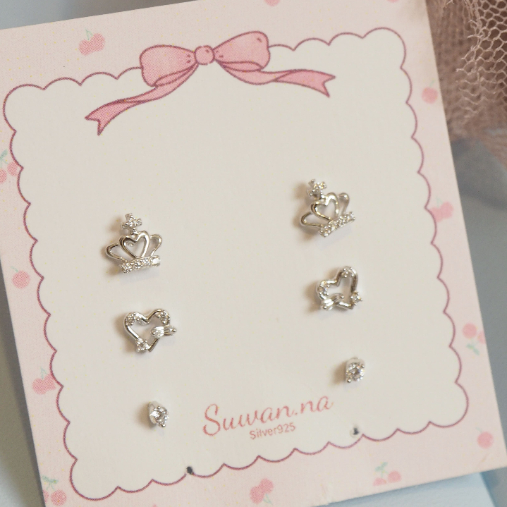 Suwann.na [ราคาต่อเซต] ต่างหู ต่างหูเงินแท้ เซตมงกุฎ เงิน,ทอง