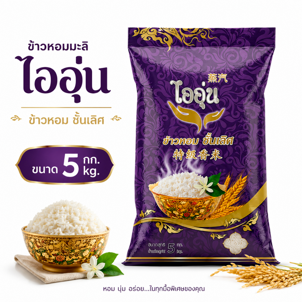 [โปรพิเศษ] ข้าวไออุ่น ข้าวส่งออก หอมนุ่ม หุงขึ้นหม้อ 5KG ส่งฟรี