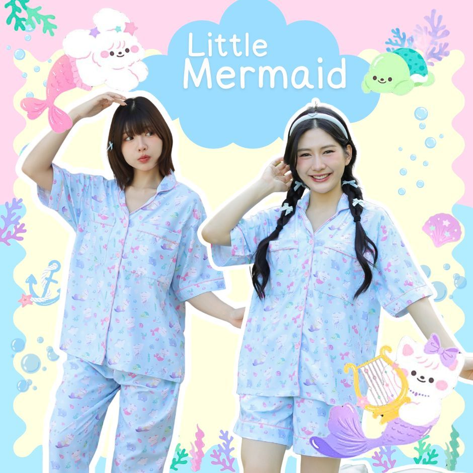 🌈Morning call - ชุดนอนลาย Little Mermaid เงือกน้อยสีฟ้าน่ารักในโลกใต้ทะเล