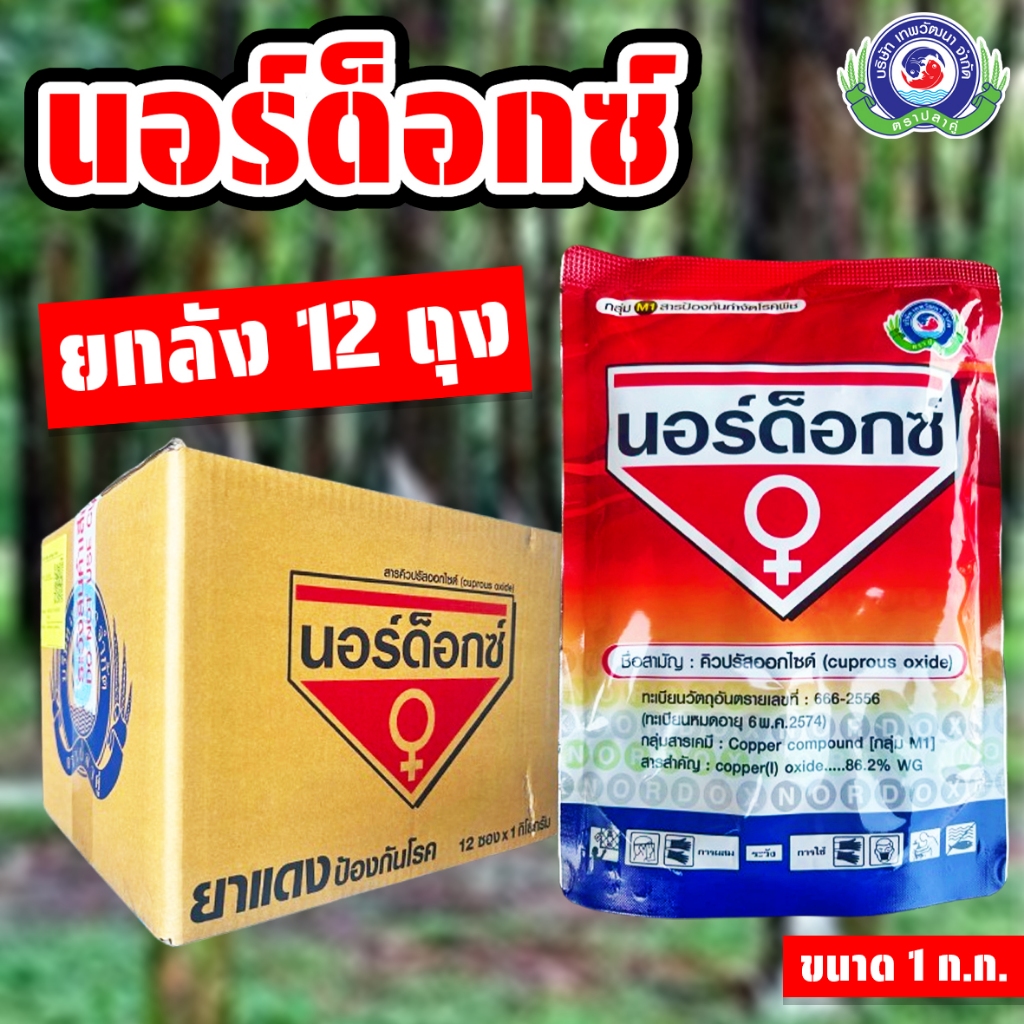(ยกลัง12ถุง) นอร์ด็อกซ์ ขนาด 1 ก.ก. ป้องกันกำจัดโรคใบจุดสาหร่าย โรคแคงเกอร์ ใบติด