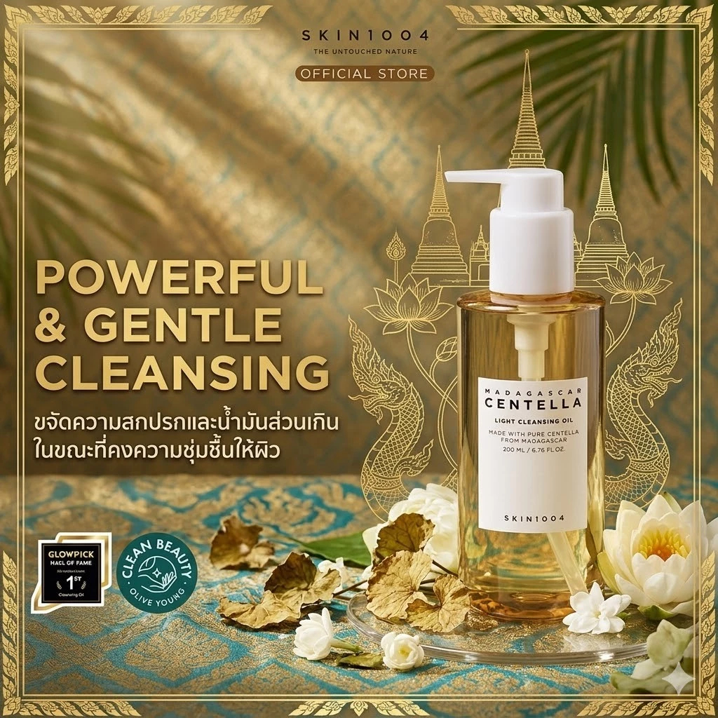 SKIN1004 Madagascar Centella Light Cleansing Oil 200ml สกิน วัน โอ โอ โฟลว์ คลีนซิ่ งออยล์ เนื้อบางเบา 200 มล.