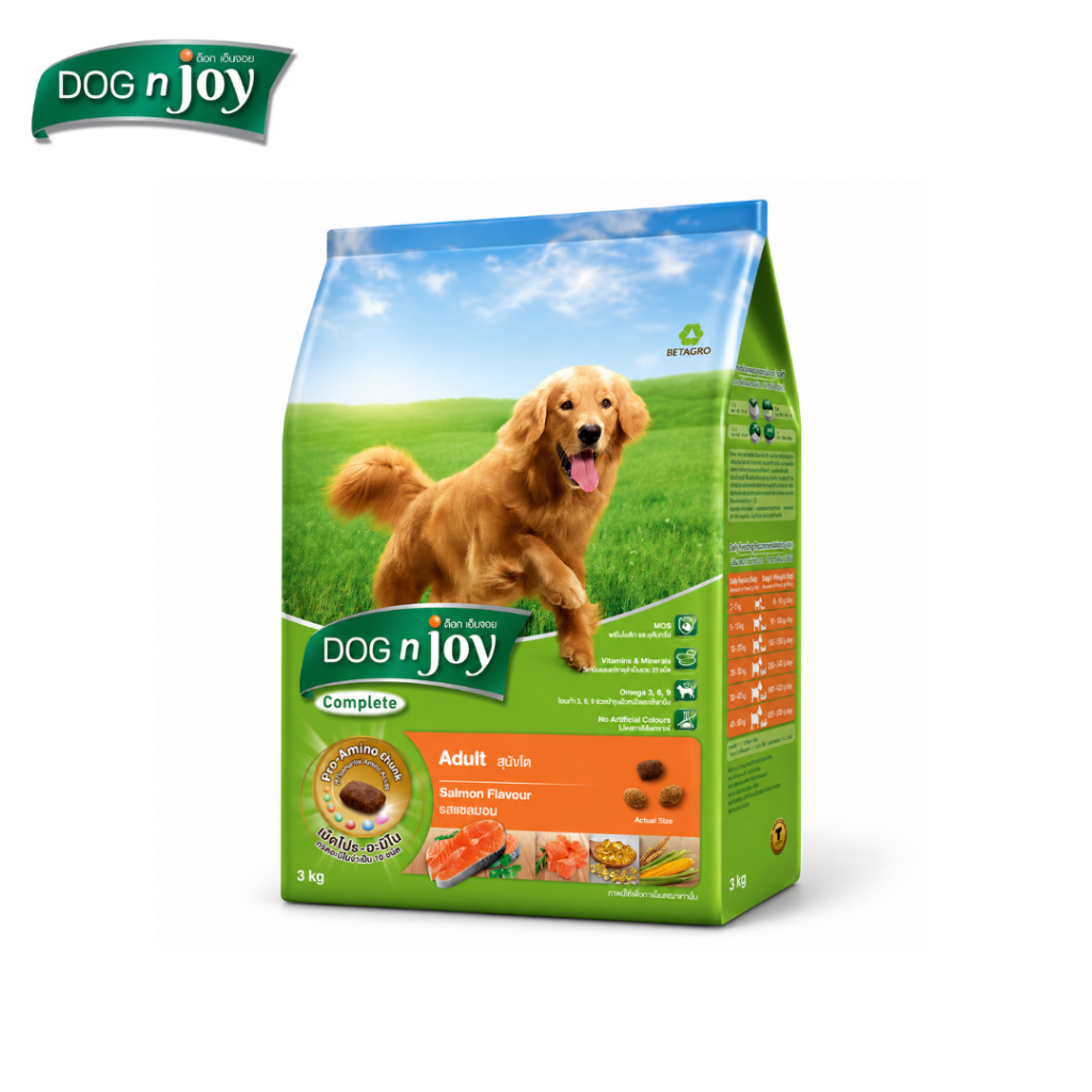 DOG n joy อาหารสุนัขเม็ด สูตรแซลมอน สำหรับสุนัขทุกสายพันธุ์ 3kg Salmon Formula Petus Kingkaew