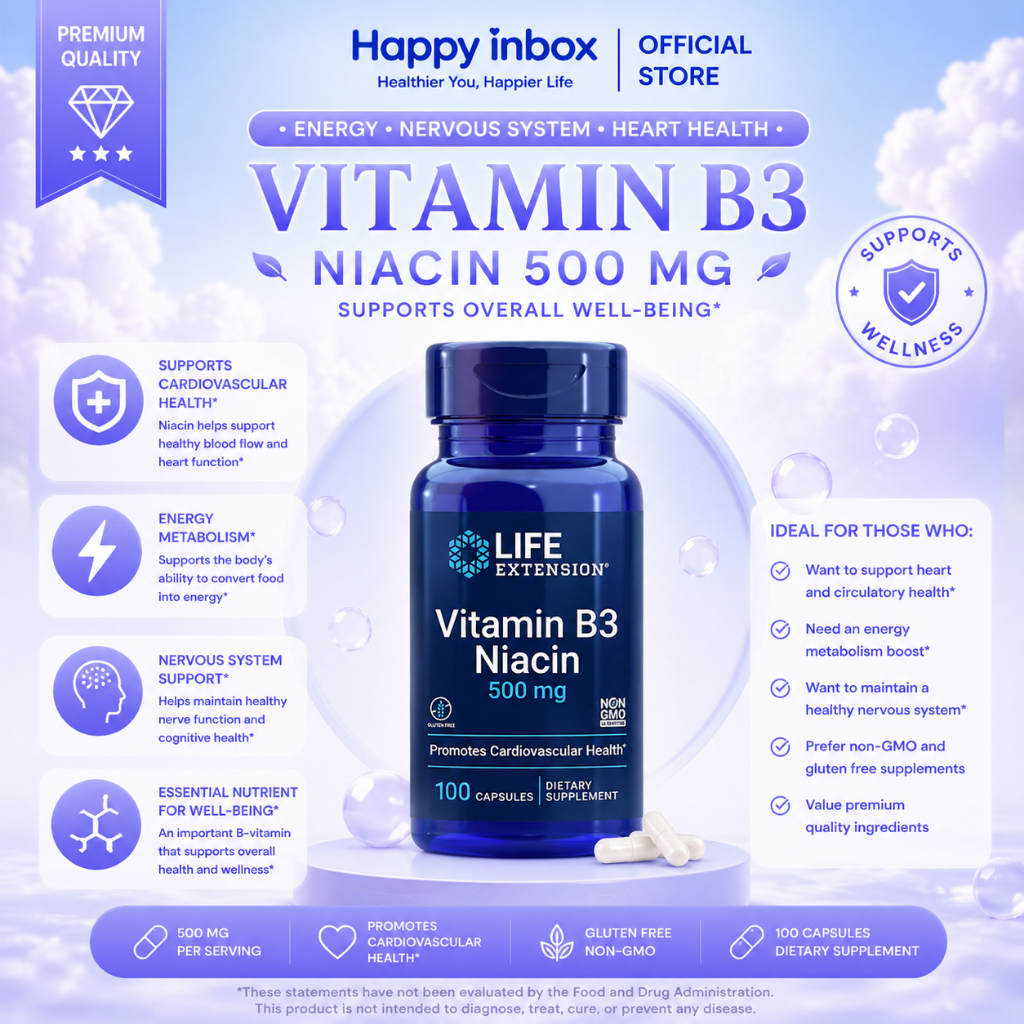 Life Extension Vitamin B3 Niacin 500mg 100 Capsules | Heart & Energy Support