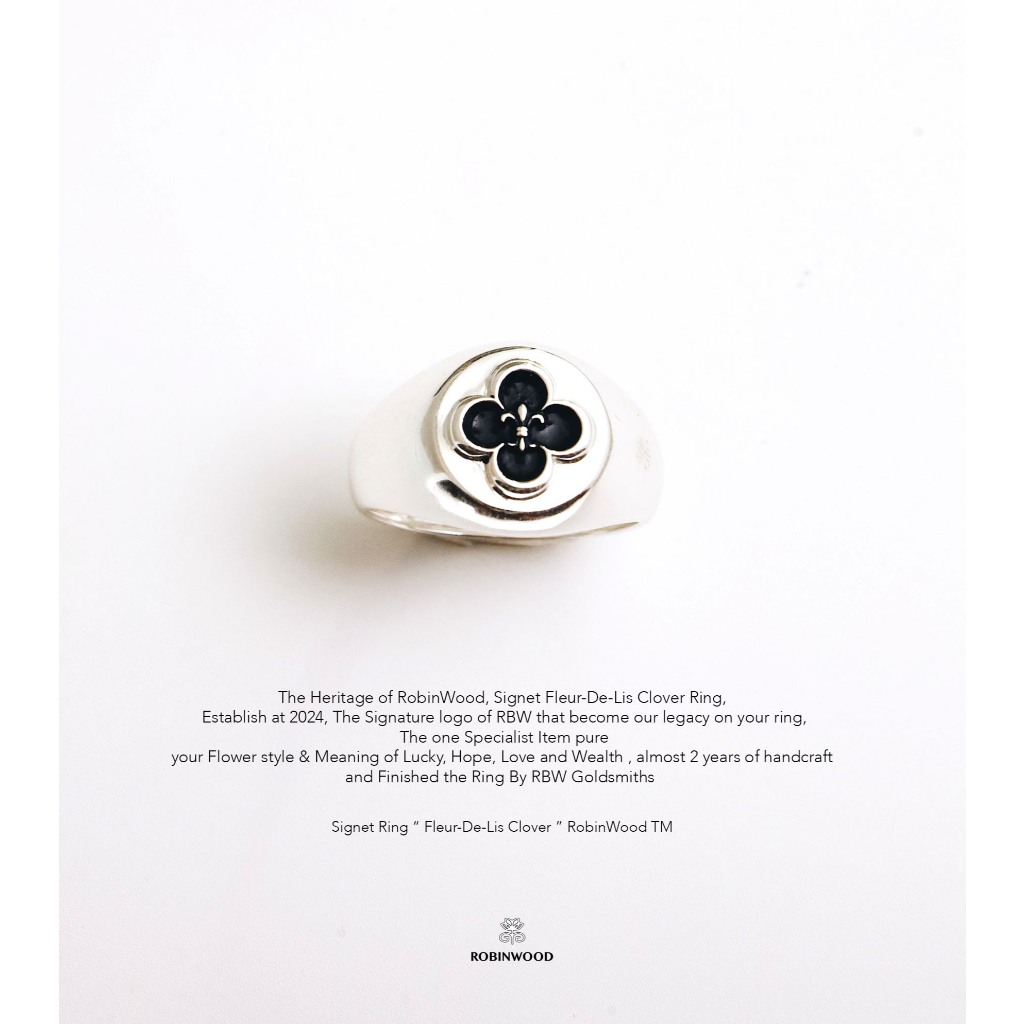 เเหวนโคลเวอร์เงินเเท้ " Heritage of Black Fleur-De-Lis Signet Ring, Robinwood TM