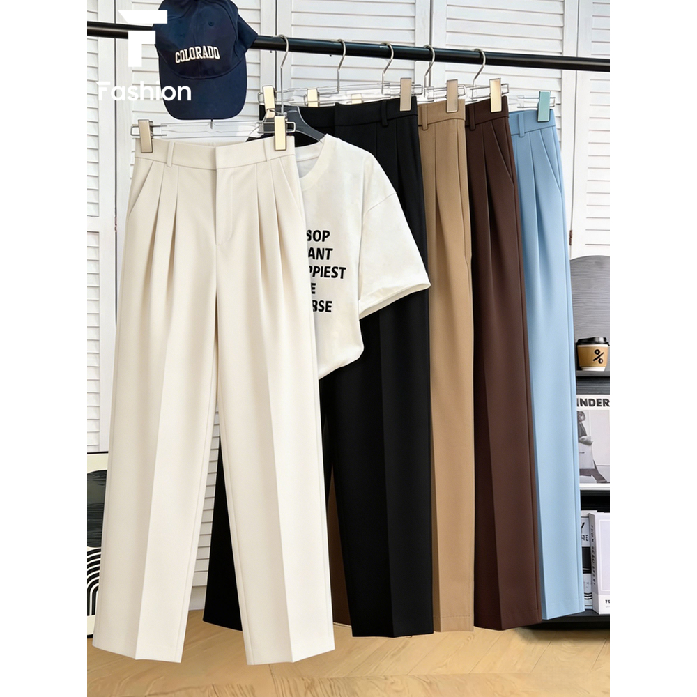 【XS-3XL】กางเกงเอวสูงขากระบอกใหญ่ เนื้อผ้านิ่มที่สุด ใส่ทำงานหรือเที่ยวก็สบาย มีตะขอ ไม่อึดอัด