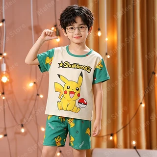 ชุดนอนเด็กชายหญิง ลายการ์ตูนน่ารัก แขนสั้นขาสั้น ผ้าใส่สบายเย็นฉ่ำ ระบายอากาศดี พร้อมส่ง