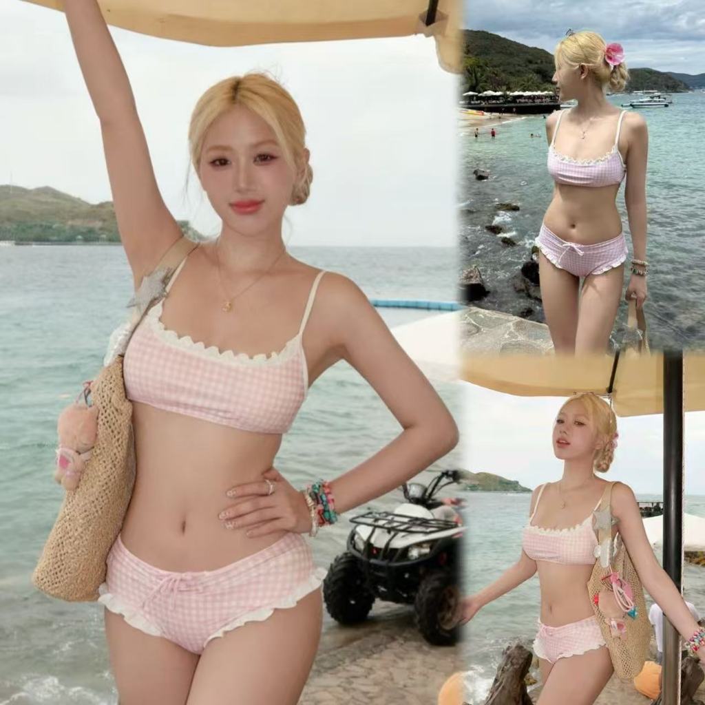 🌸Swift Bra🌸Sexy bikini ชุดว่ายน้ำ 2 ชิ้น เสื้อเกาะอก ลายตารางหมากรุก รุ่นใหม่ เหมาะสำหรับฤดูร้อน