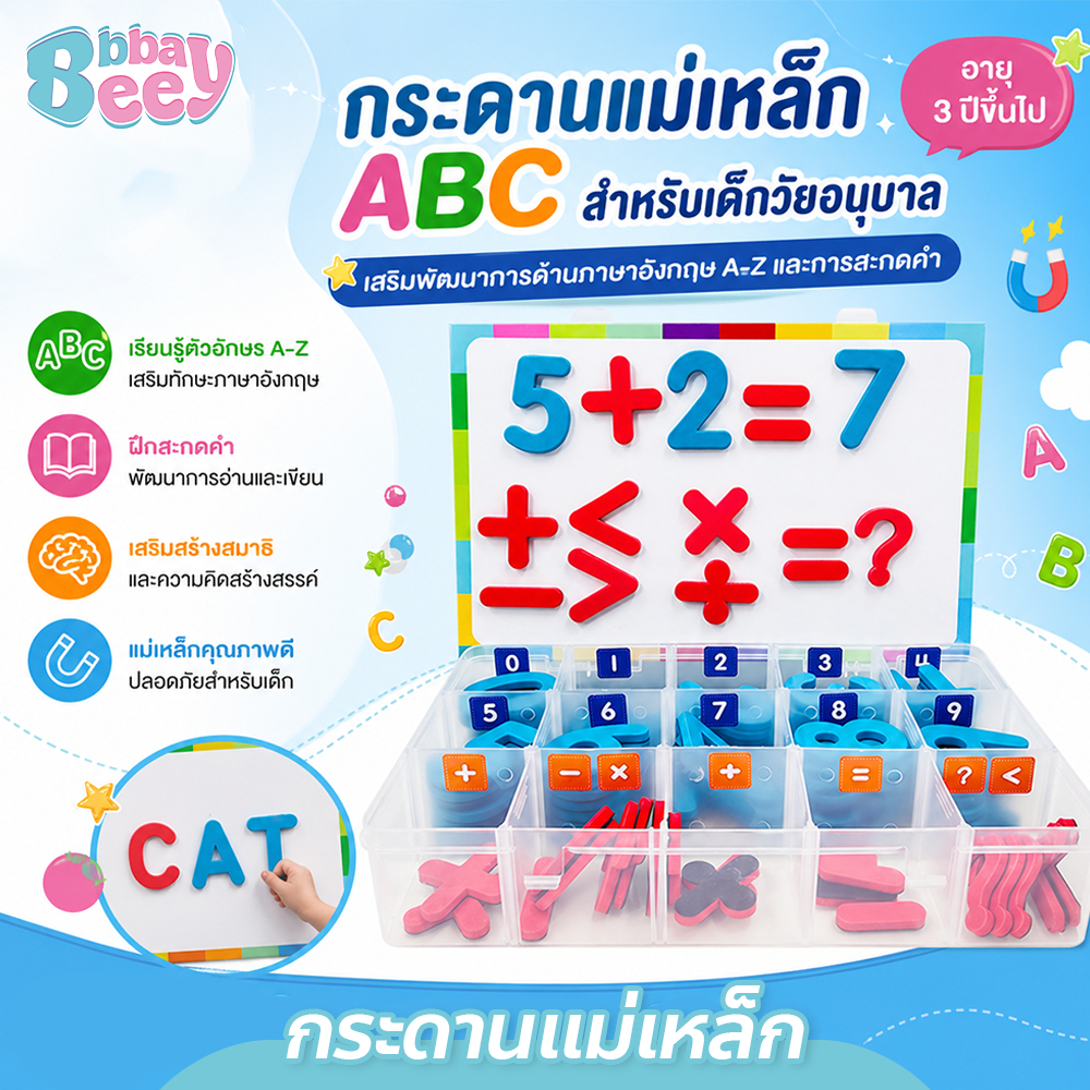 กระดานแม่เหล็ก ABC พร้อมตัวอักษร ภาษาอังกฤษ สำหรับเด็ก ของเล่นเสริมการเรียนรู้ พกพาง่าย
