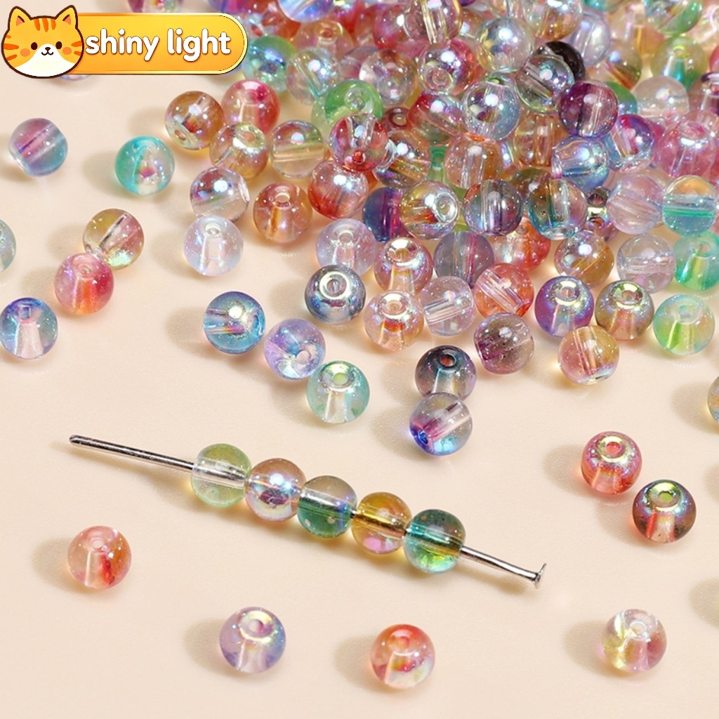 ลูกปัดแก้วทรงกลมสองสีรุ้ง 4 มม. อุปกรณ์พรีเมียม DIY ทำต่างหู สร้อยคอ สร้อยข้อมือ เครื่องประดับ