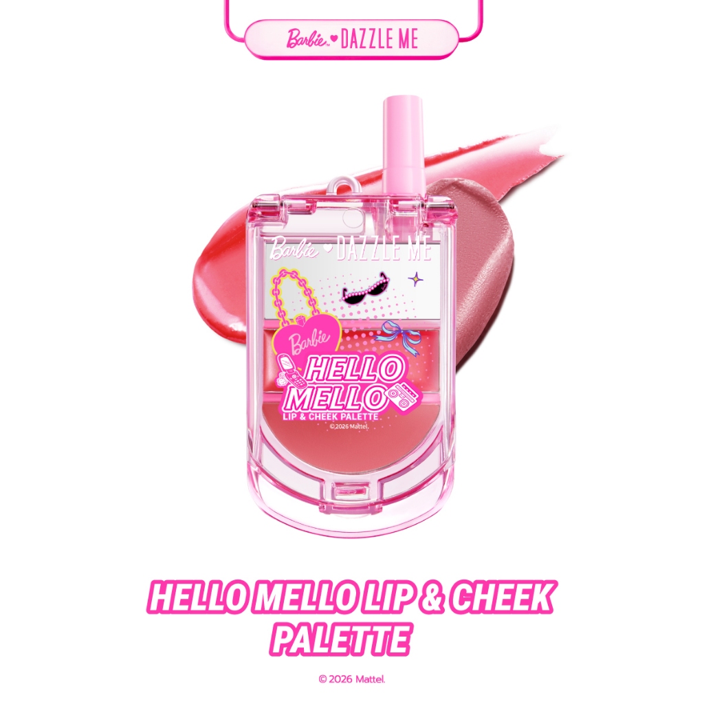 Barbie x DAZZLE ME Hello Mello Lip & Cheek Palette บาร์บี้ ลิป&ชีค ตาแก้มปาก เนื้อบาล์มโกลว์&เวลเวทเบลอริมฝีปาก กันน้ำ