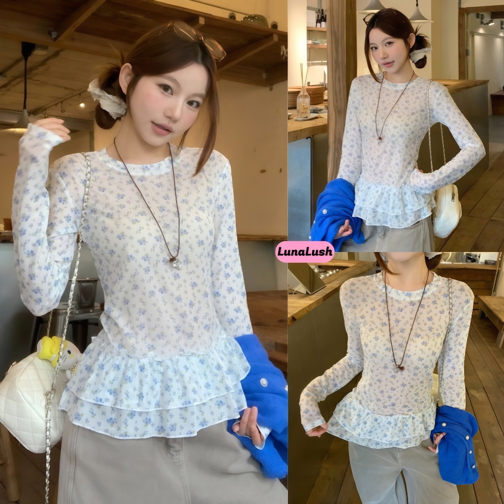 Miss Kitty เสื้อยาวแขนยาวลายดอกไม้ ผ้าตาข่าย สไตล์เกาหลี ใส่สวย-FY2050#1