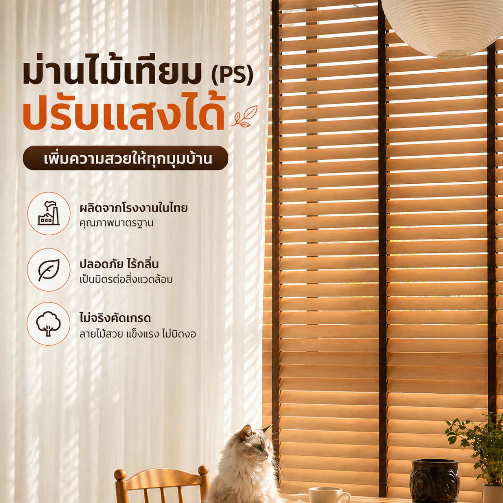 รับสั่งผลิต l มู่ลี่ไม้โฟม 50mm กันน้ำ กันปลวก ปรับแสงได้ แข็งแรง น้ำหนักเบา เหมาะบ้าน คอนโด ส่งไวในไทย