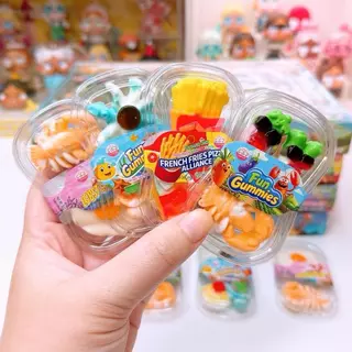 เยลลี่กัมมี่ถาด ฟาสต์ฟู้ด สัตว์ทะเล ไข่ดาว+ปู 1 กล่อง 60 ชิ้น ขนม1บาท